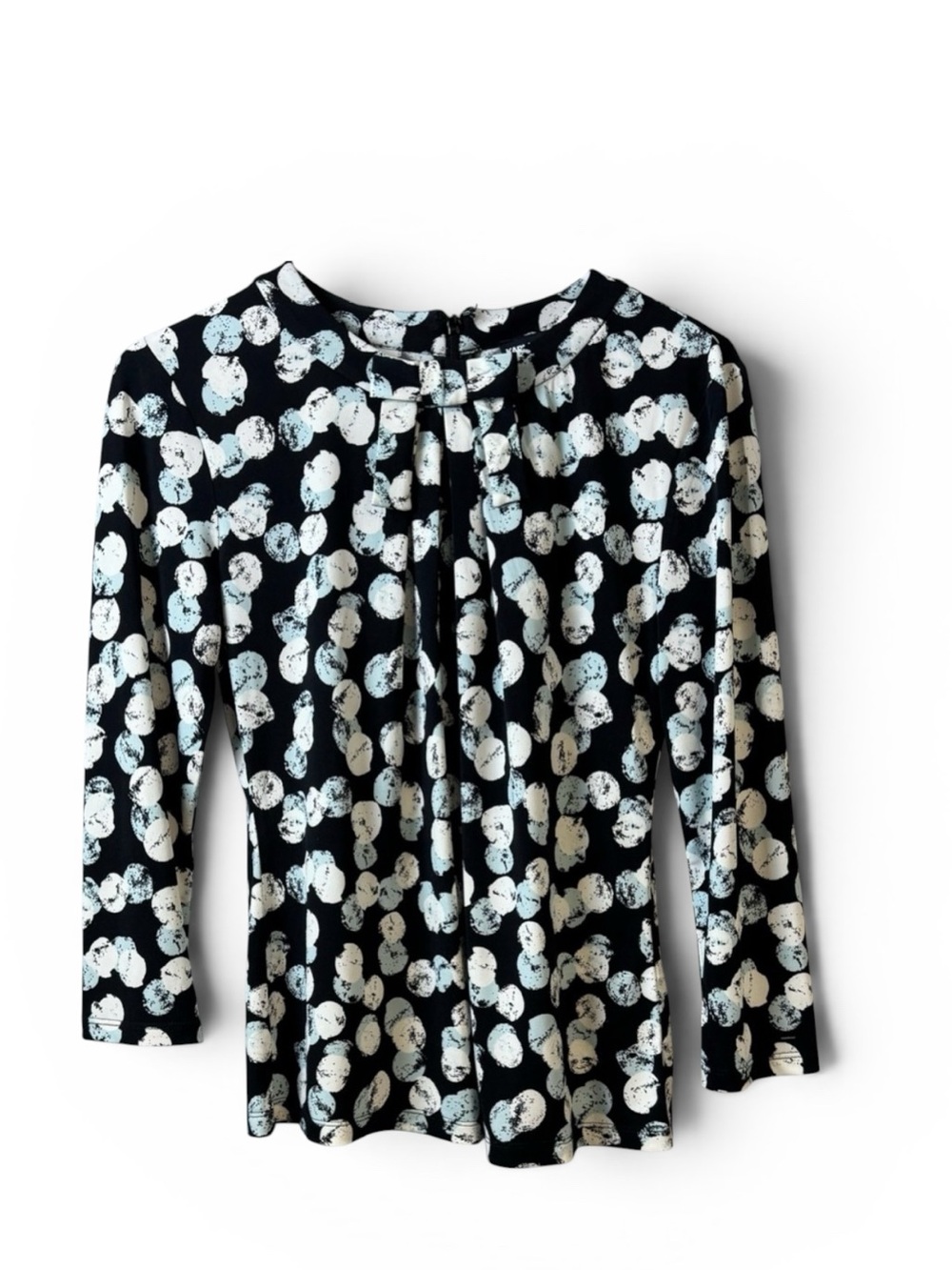 Karl Lagerfeld Bow Collar Blouse Top Black White Circle Pattern Long Sleeve sz S